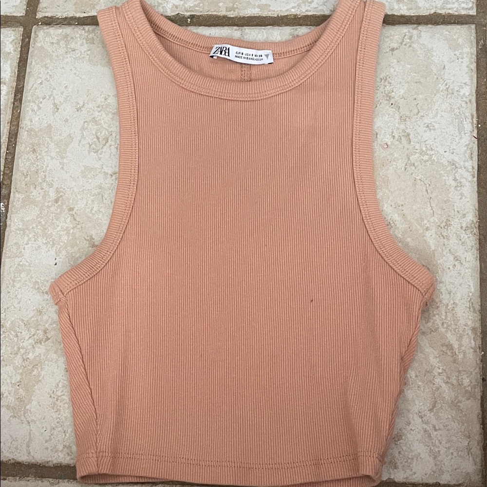 Zara Women's Beige Ribbed Crop Top